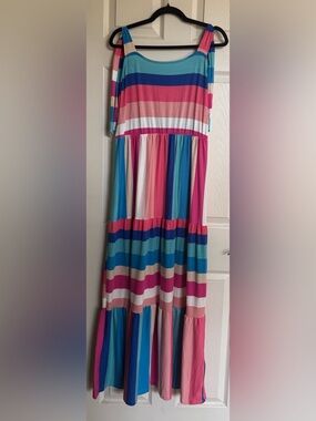 NWOT Multicolor Stripe Maxi Dress — Pink, Teal, Blue, Cream, Size XL